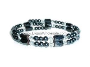 18cm Stone Beaded Hematite Metal Wire Bangle Bracelet